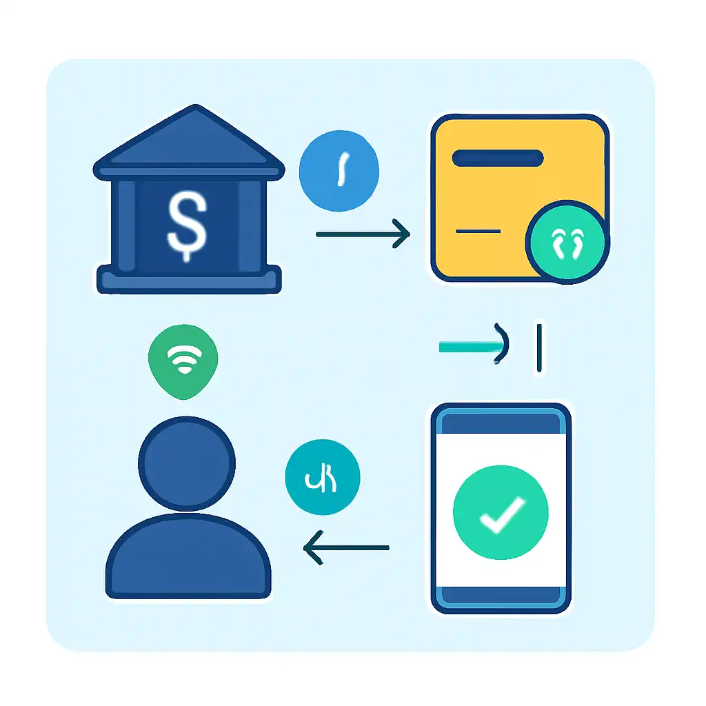 Annotated step diagram: bank transfer times process with numbered callouts, 10cric